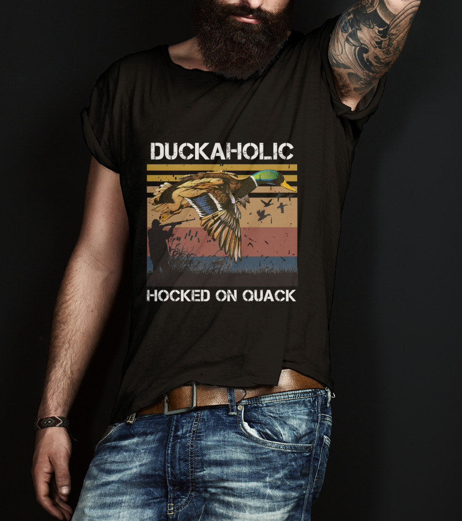DUCKAHOLIC HOOKED ON QUACK Hunter And Flying Ducks T-Shirt