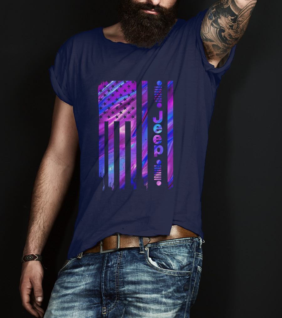 Jeep Girl American Flag Stars Purple Blue T-Shirt