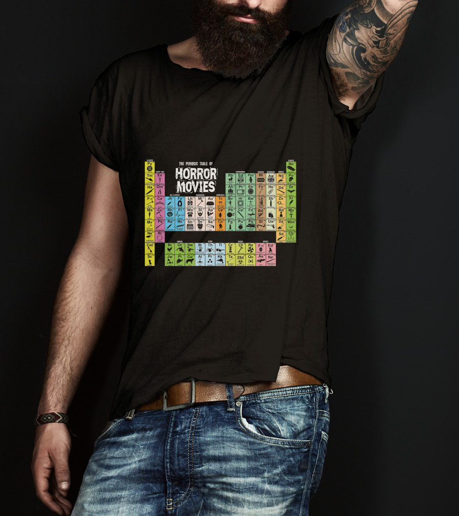 The Periodic Table Of Horror Movies Featuring Iconic Horror Movie Elements T-Shirt