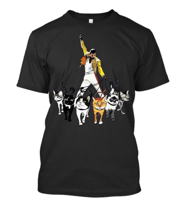Freddie Cats Iconic Pose With Cats On Leashes T-Shirt
