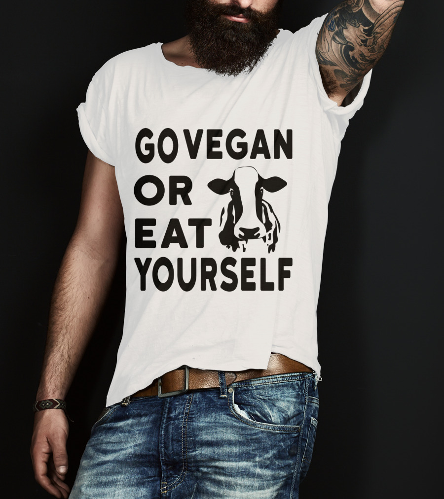 Go Vegan OR Eat Yourself Cow Image T-Shirt