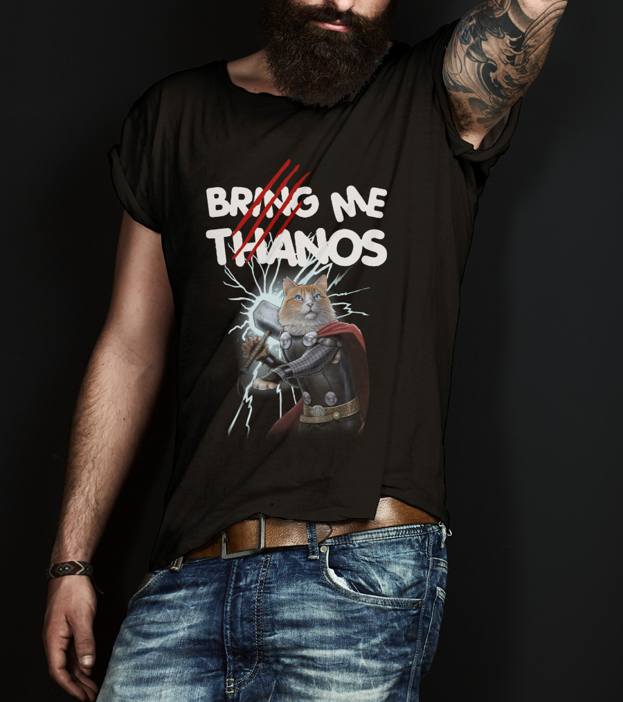 Bring Me Thanos Cat With Hammer And Lightning T-Shirt