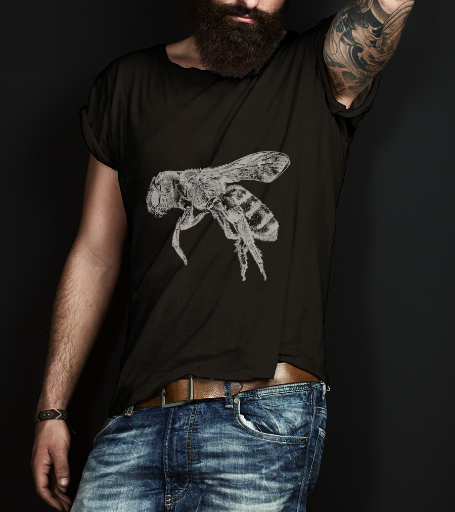 Vintage Distressed Cute Bee For Beekeeping Enthusiasts In Black And White Sketch T-Shirt