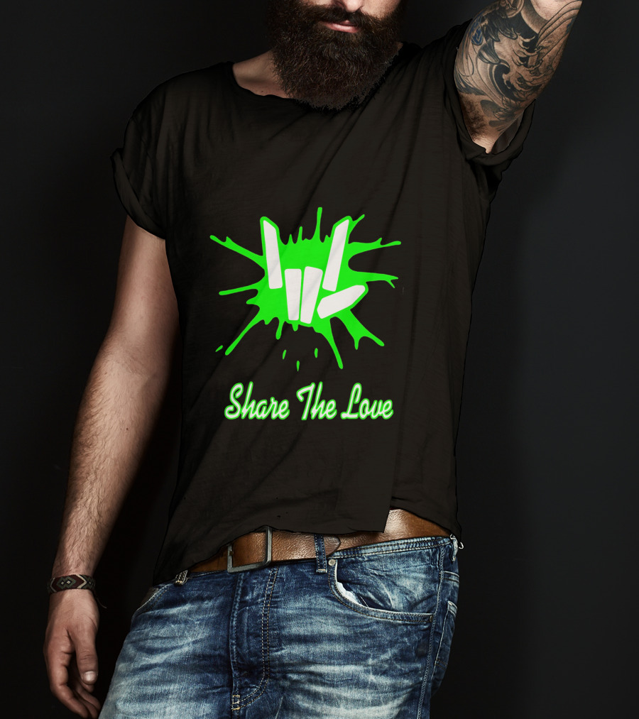 Share The Love Hand Sign Neon Green Splash T-Shirt