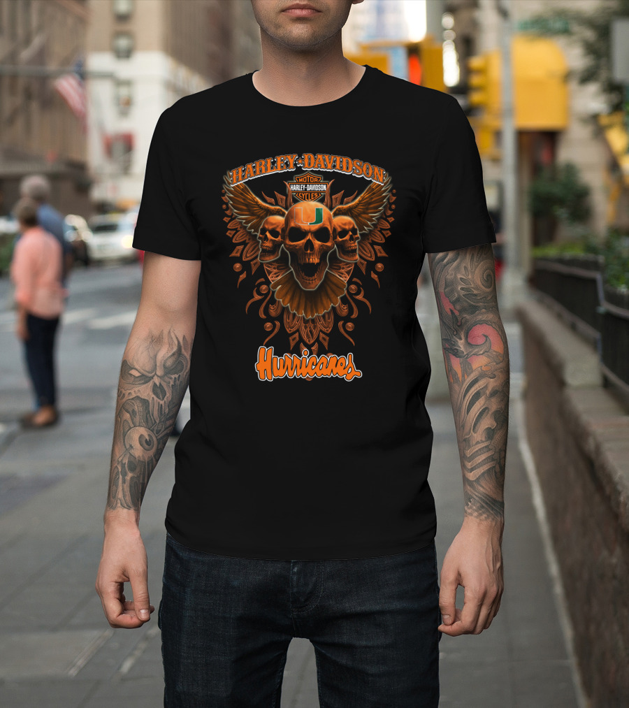 Harley Davidson Miami Hurricanes Skulls Ncaa T-Shirt