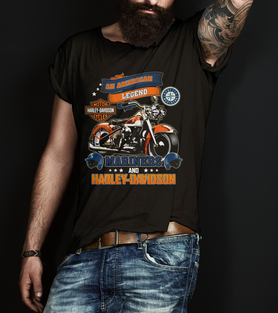 An American Legend Seattle Mariners Harley Davidson Motor Cycles T-Shirt