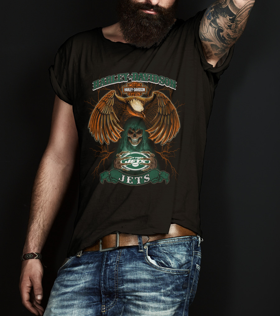 Harley Davidson Motor Cycles New York Jets Eagles Jets T-Shirt