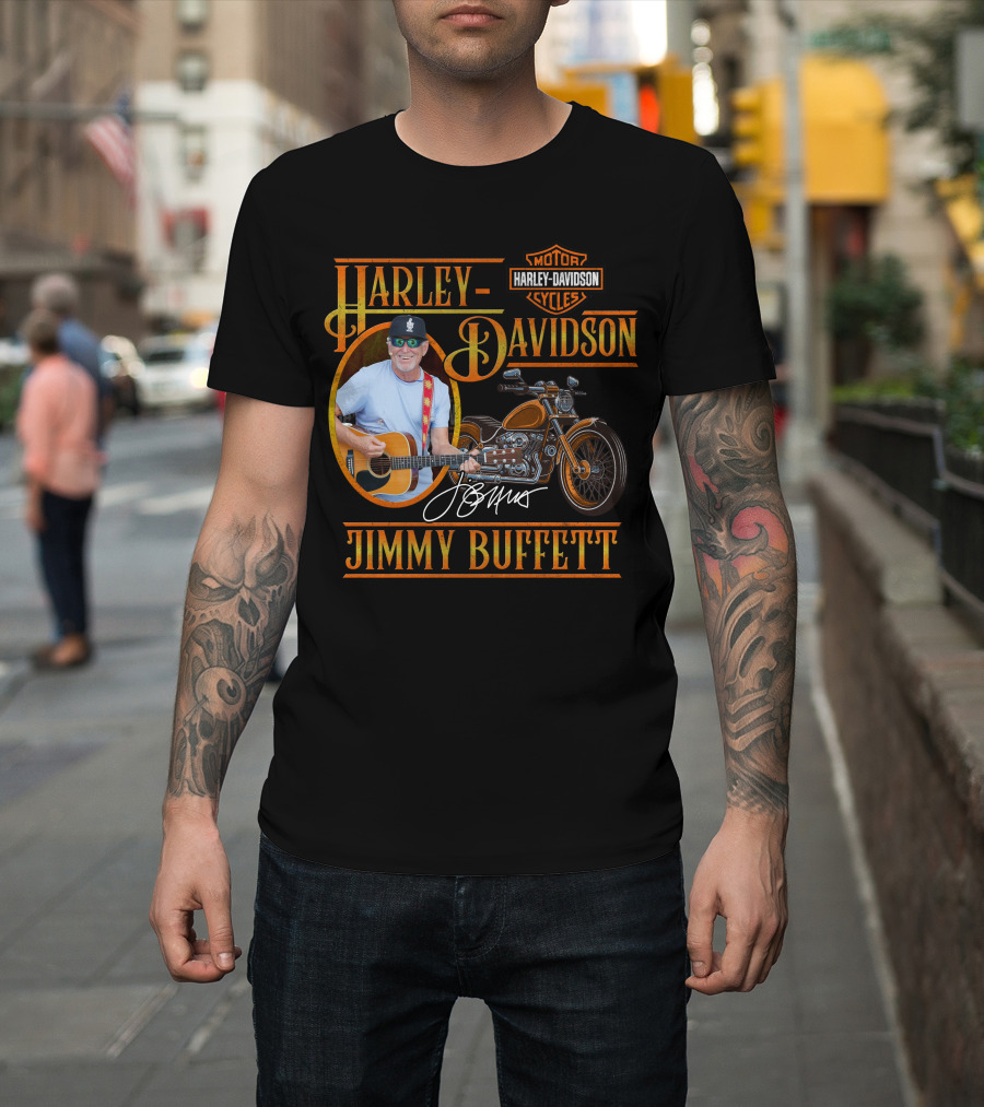 Harley Davidson Jimmy Buffett Motorcycle With Guitar And Signature T-Shirt