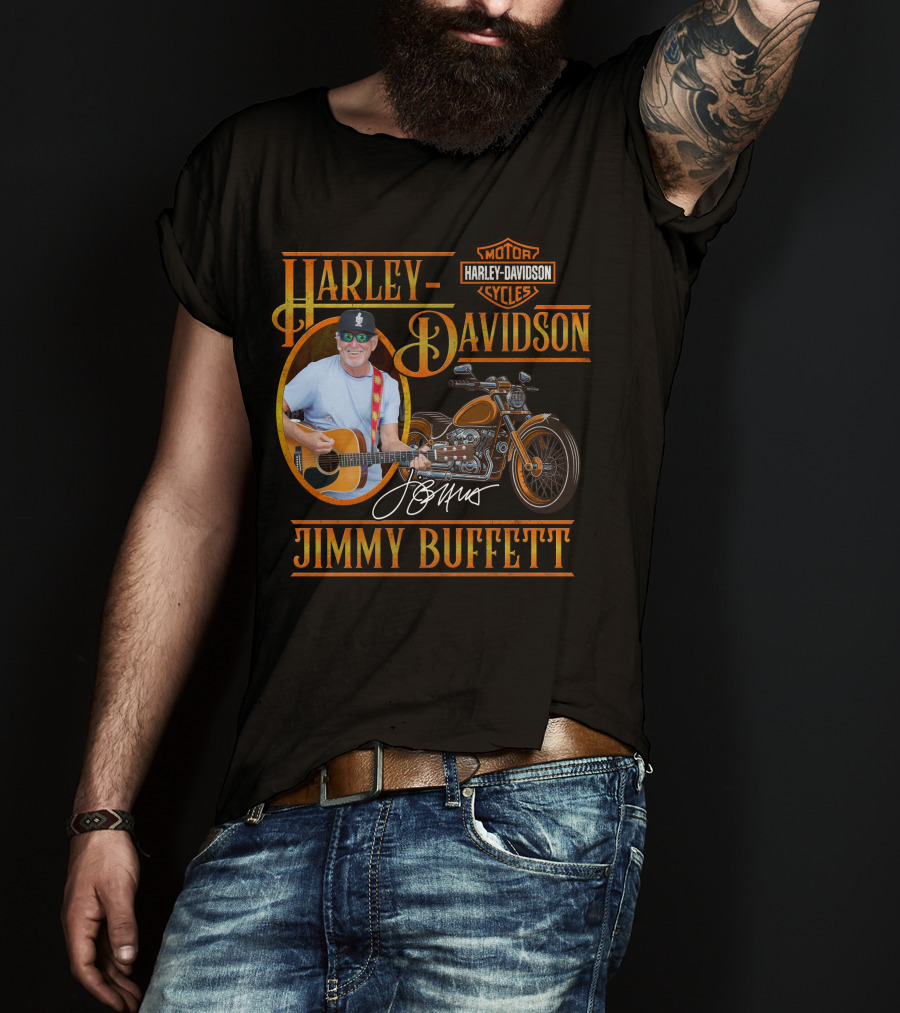 Harley Davidson Jimmy Buffett Motorcycle With Guitar And Signature T-Shirt