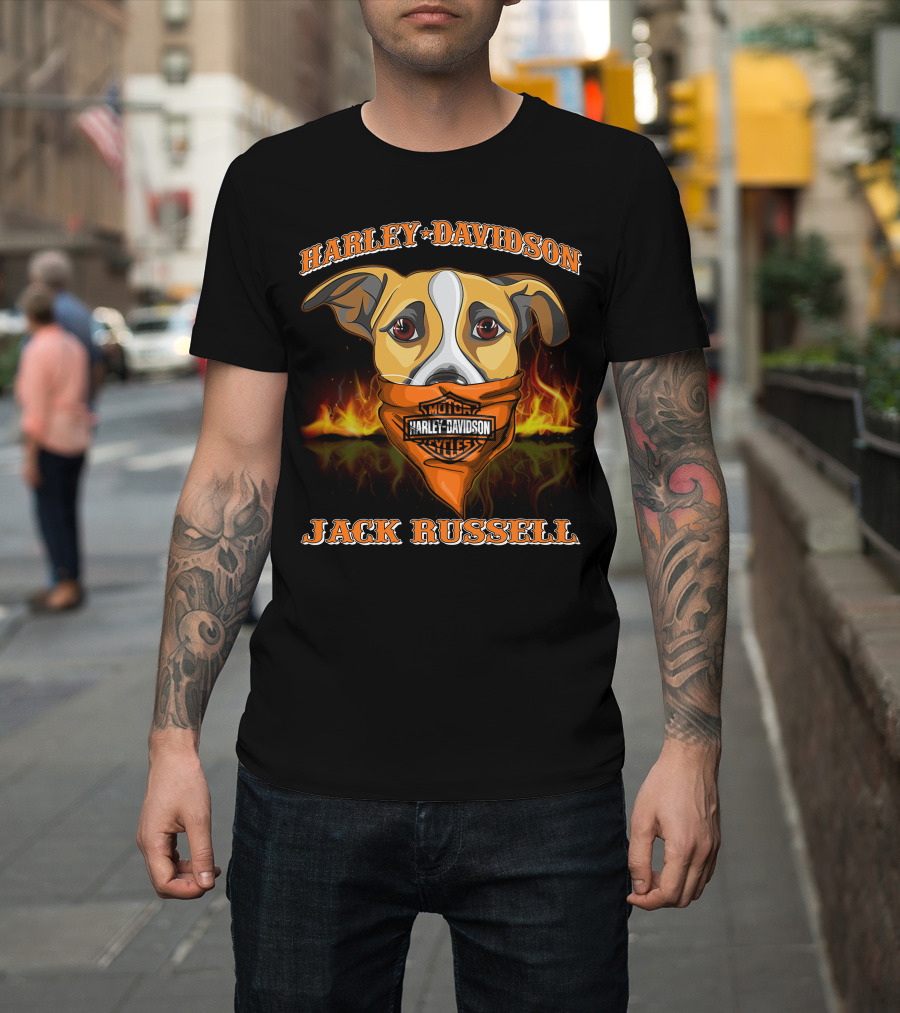Harley Davidson Jack Russell Terrier Motorcycles Fiery Bandana T-Shirt