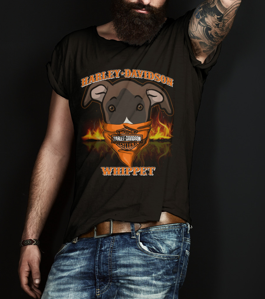Harley Davidson Whippet Dog Bandana Flames T-Shirt