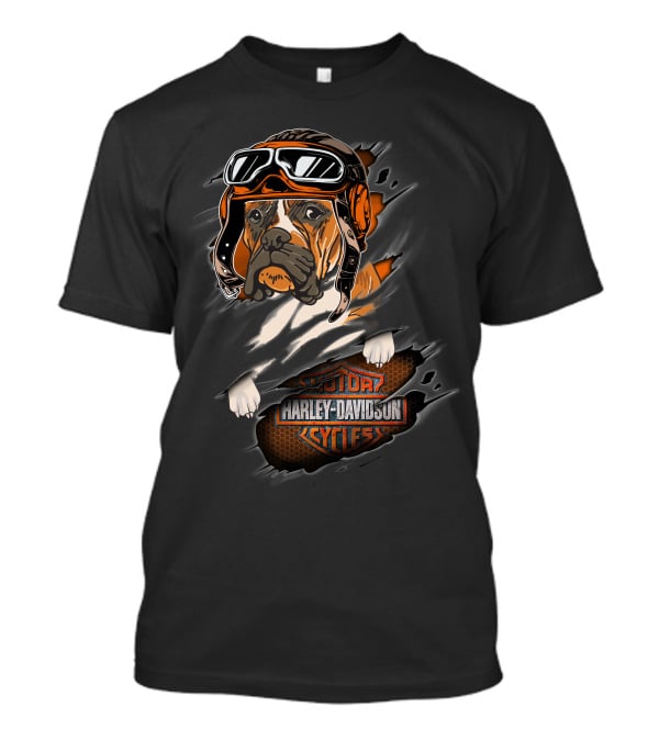 Boxer Harley Davidson Cycles Goggles And Helmet Dog T-Shirt