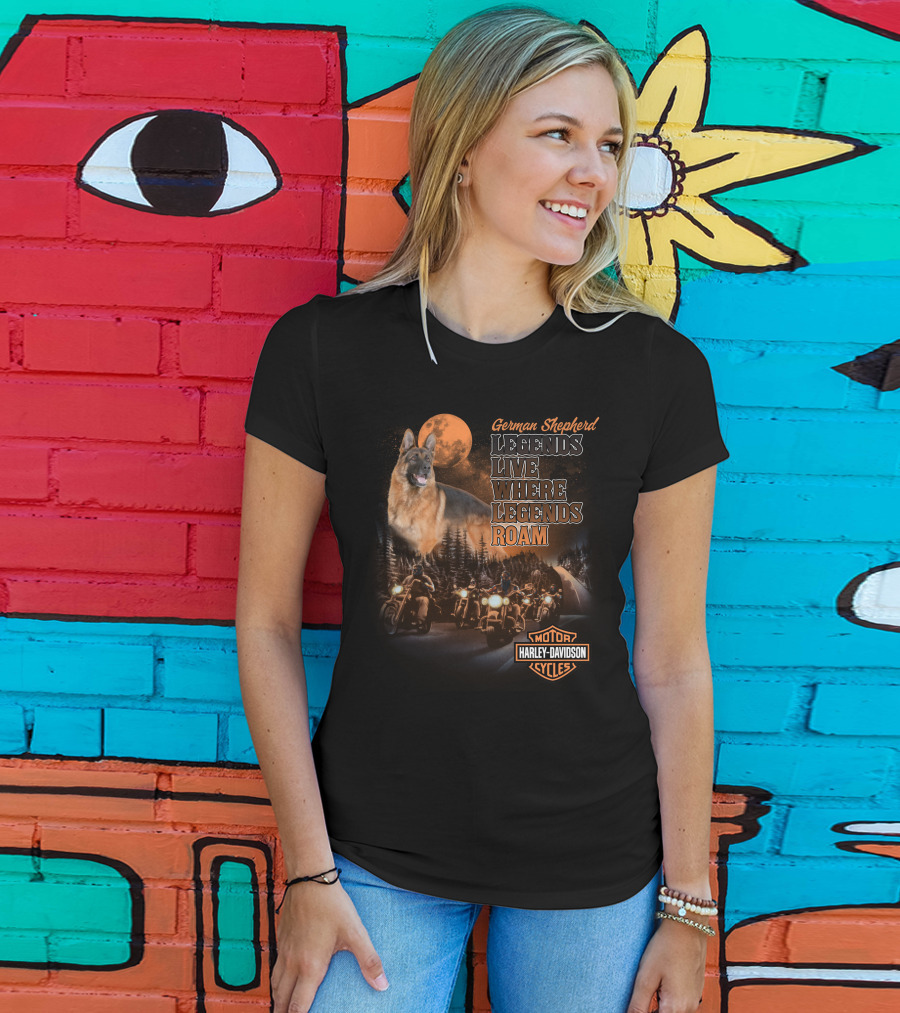 German Shepherd Harley Davidson Legends Live Where Legends Roam T-Shirt