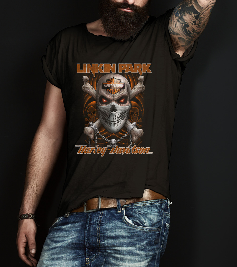 Linkin Park Harley Davidson Motorcycles Skull Chains T-Shirt
