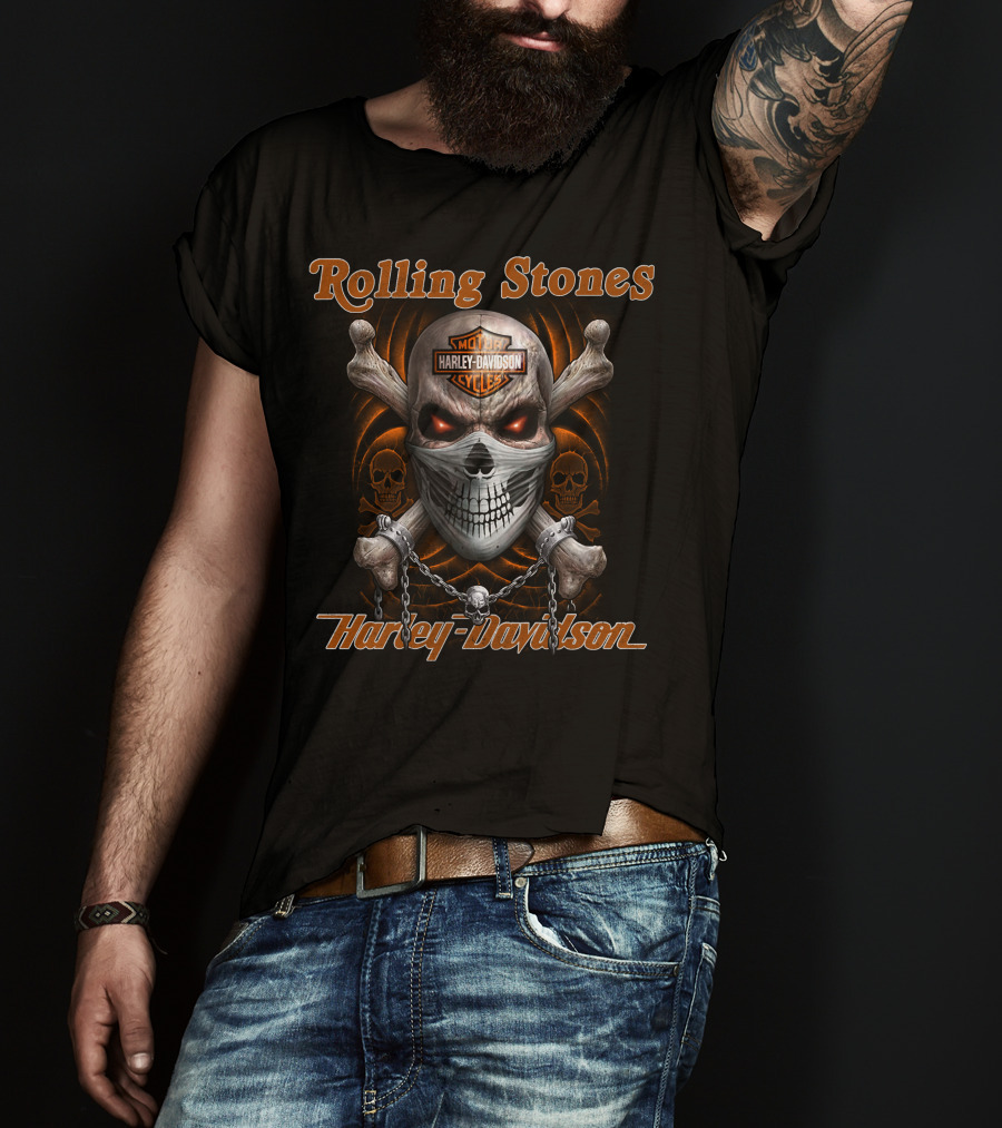 Rolling Stones Harley Davidson Motor Cycles Skull And Crossbones T-Shirt