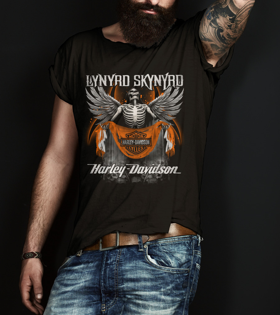 Lynyrd Skynyrd Harley Davidson Skeleton Wings Fusion T-Shirt