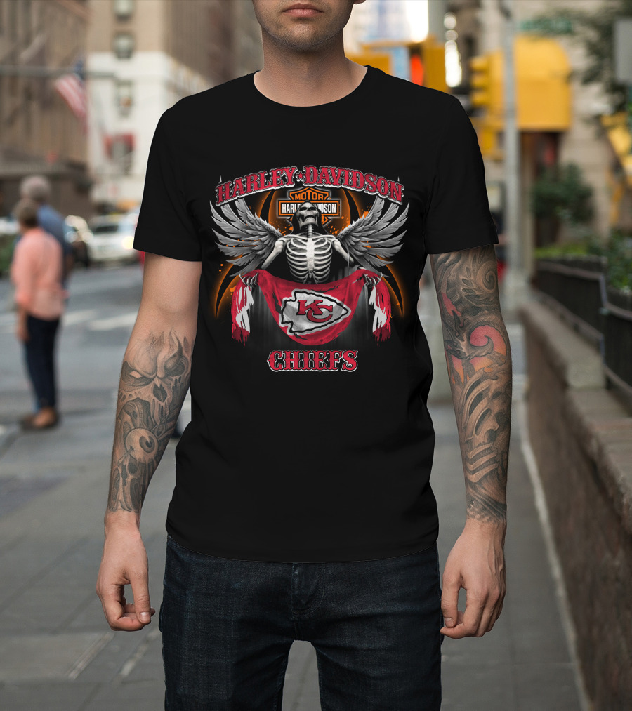 Harley Davidson Kansas City Chiefs Skeleton Wings T-Shirt