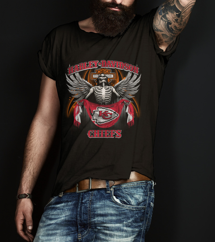 Harley Davidson Kansas City Chiefs Skeleton Wings T-Shirt