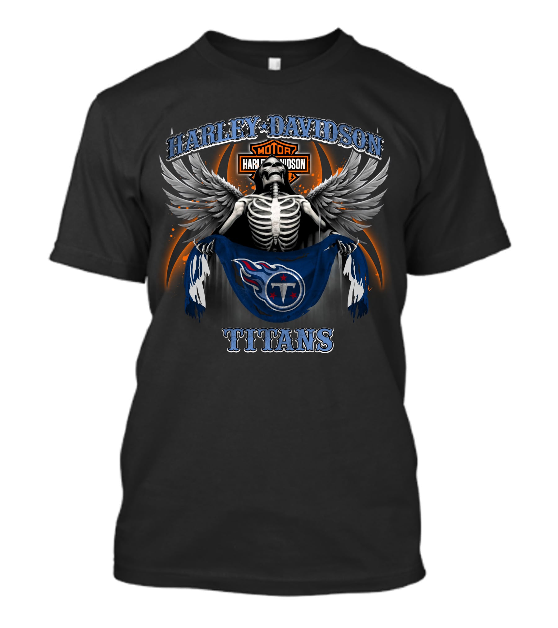 Harley Davidson Tennessee Titans Skeleton Wings Football Flag T-Shirt