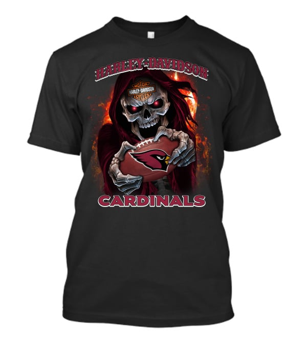 Harley Davidson Skull Holding Arizona Cardinals Football T-Shirt