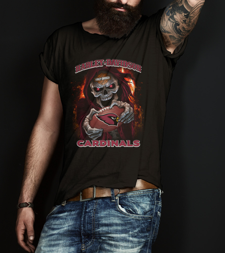Harley Davidson Skull Holding Arizona Cardinals Football T-Shirt