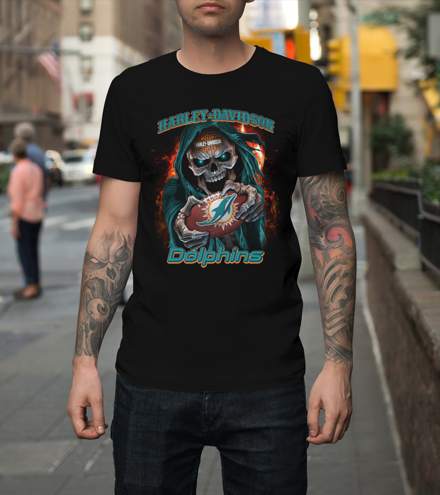 Harley Davidson Motorcycles Miami Dolphins Skull T-Shirt