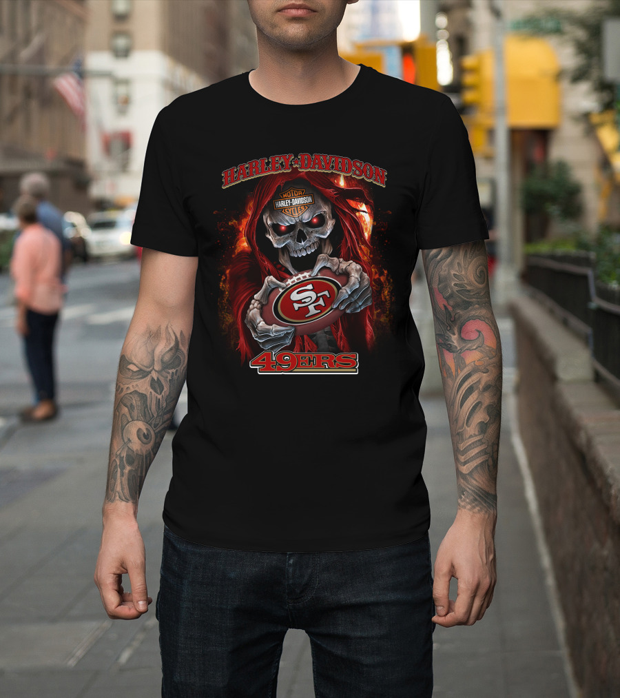 Harley Davidson 49ers Motor Cycles Skull T-Shirt