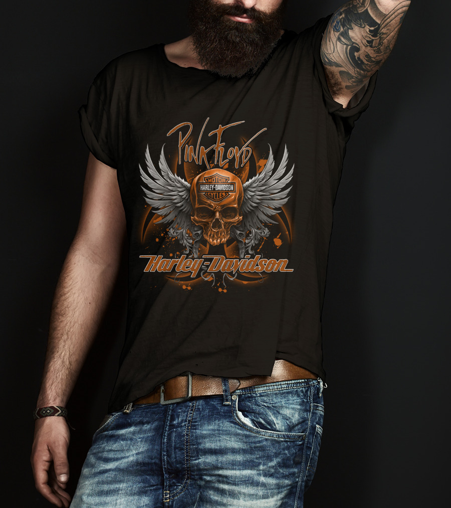 Pink Floyd Harley Davidson Motorcycles Skull Wings T-Shirt