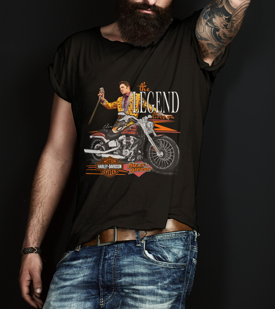 Elvis Presley The Legend Lives On Harley Davidson Motorcycle T-Shirt