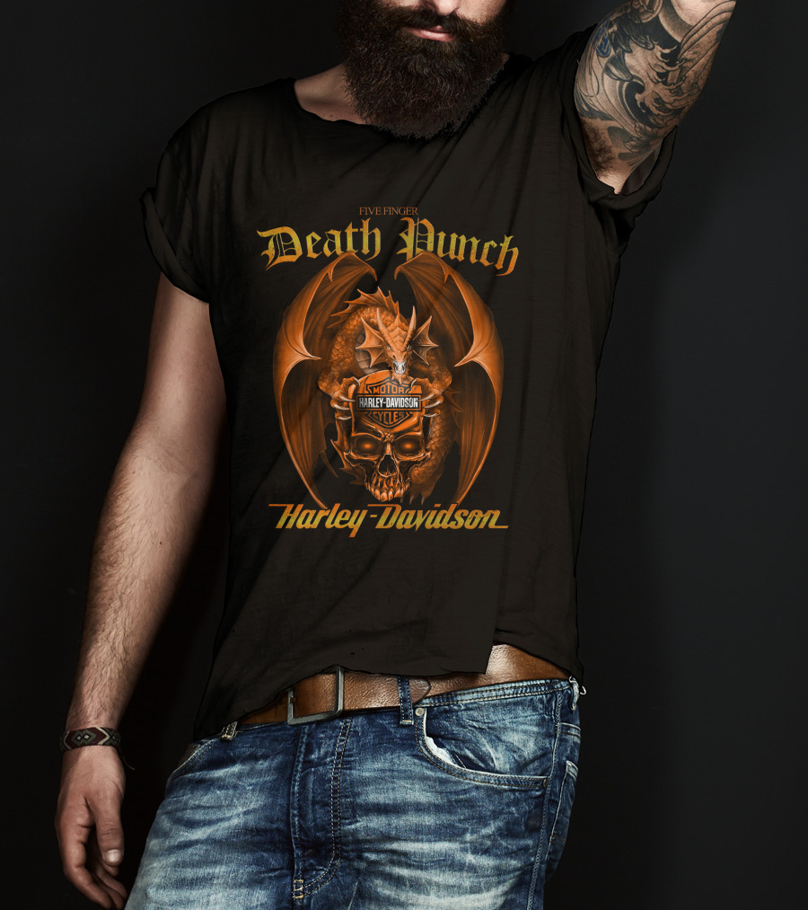 Five Finger Death Punch Harley Davidson Dragon Skull T-Shirt