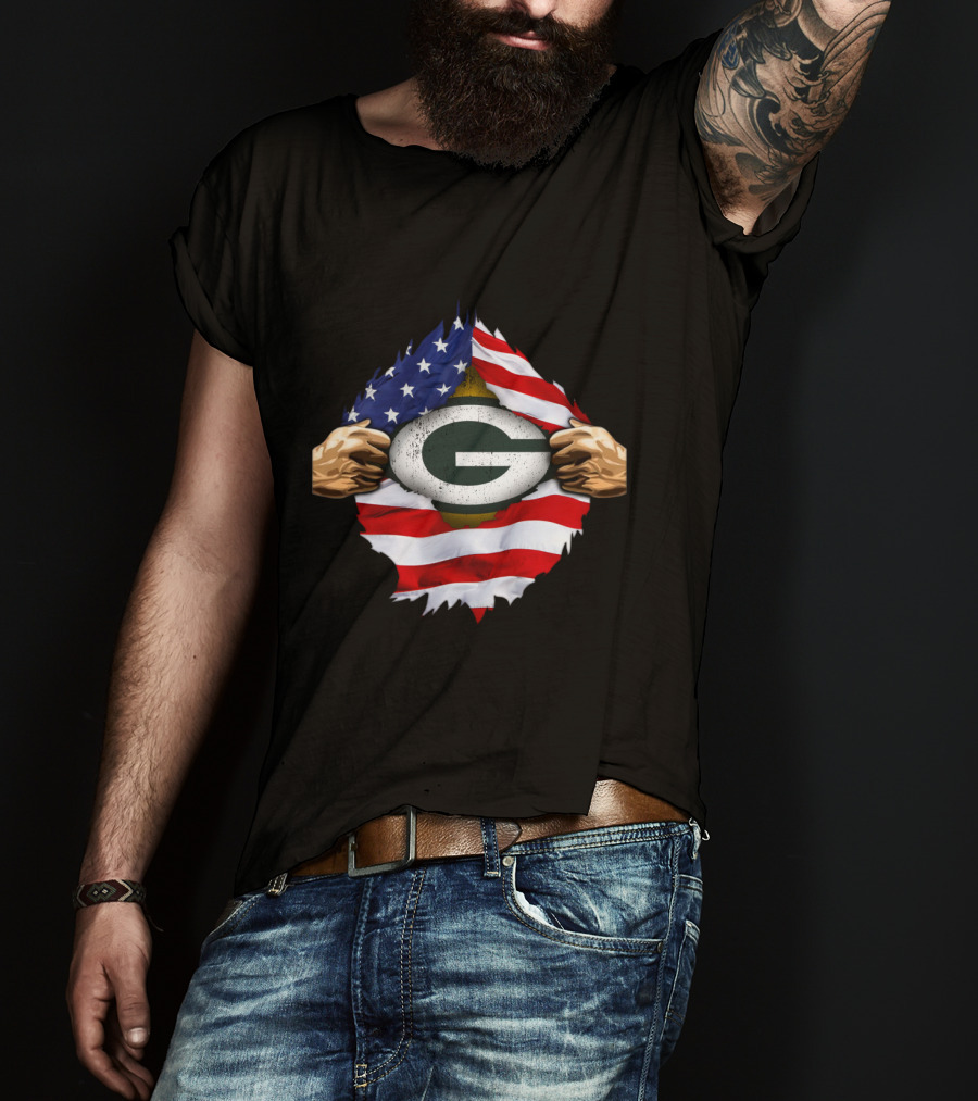 Green Bay Packers American Flag Superhero Rip T-Shirt