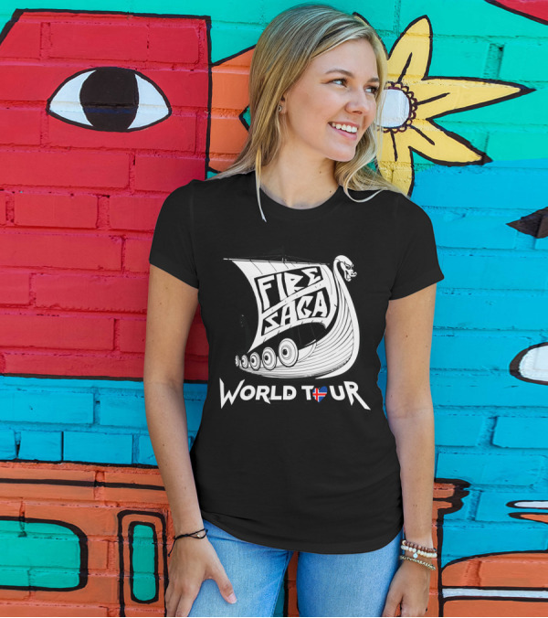 Fire Saga World Tour Viking Ship Scandinavian Flag T-Shirt