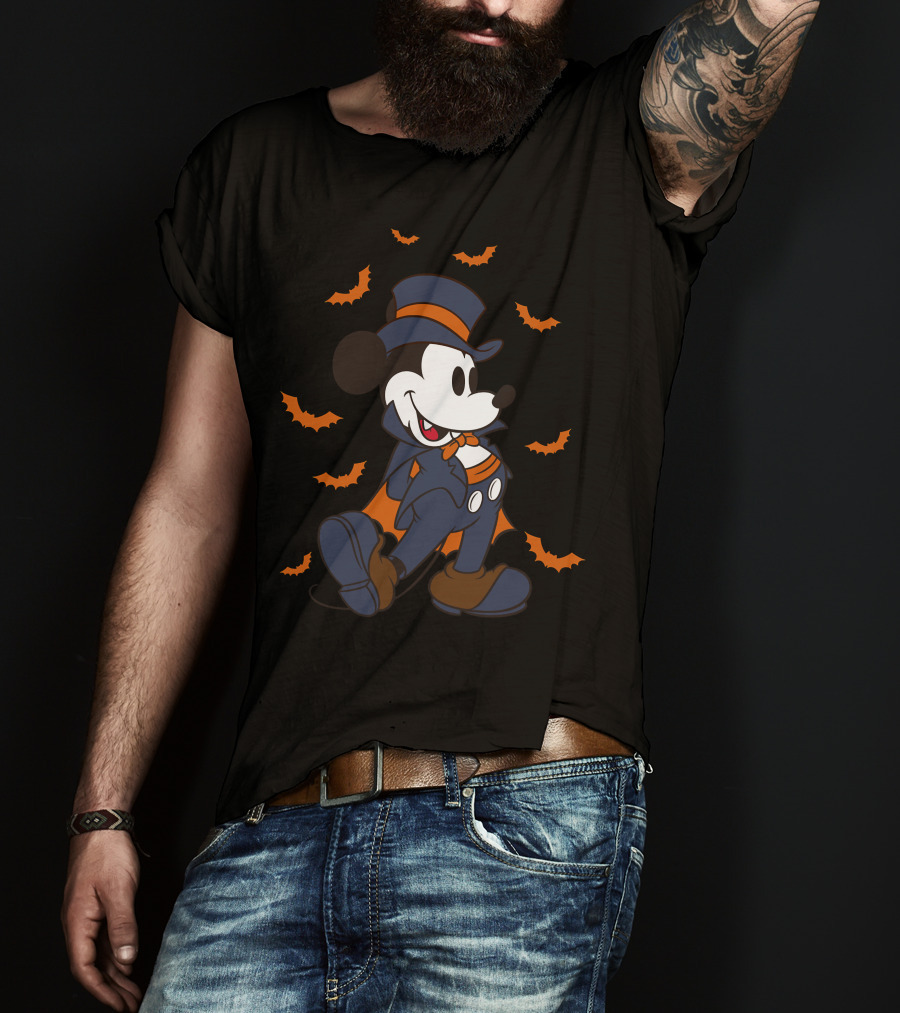 Mickey Halloween Vampire Mickey Top Hat Bats T-Shirt