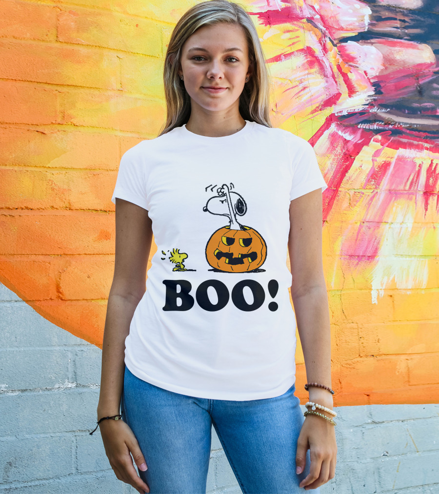 Snoopy Woodstock Halloween Pumpkin BOO T-Shirt