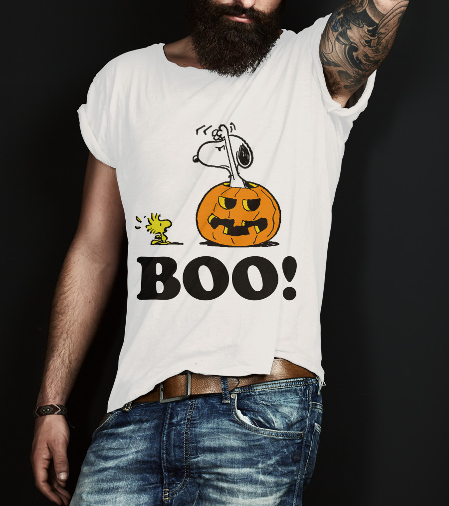 Snoopy Woodstock Halloween Pumpkin BOO T-Shirt