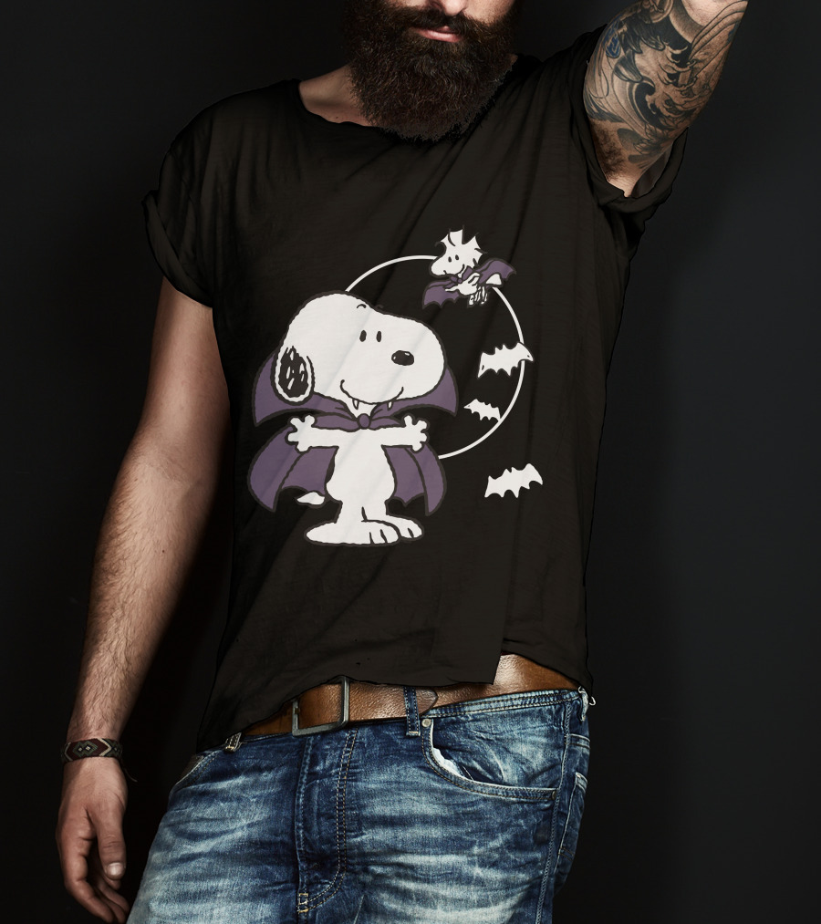 Snoopy Halloween Vampire With Flying Bats T-Shirt