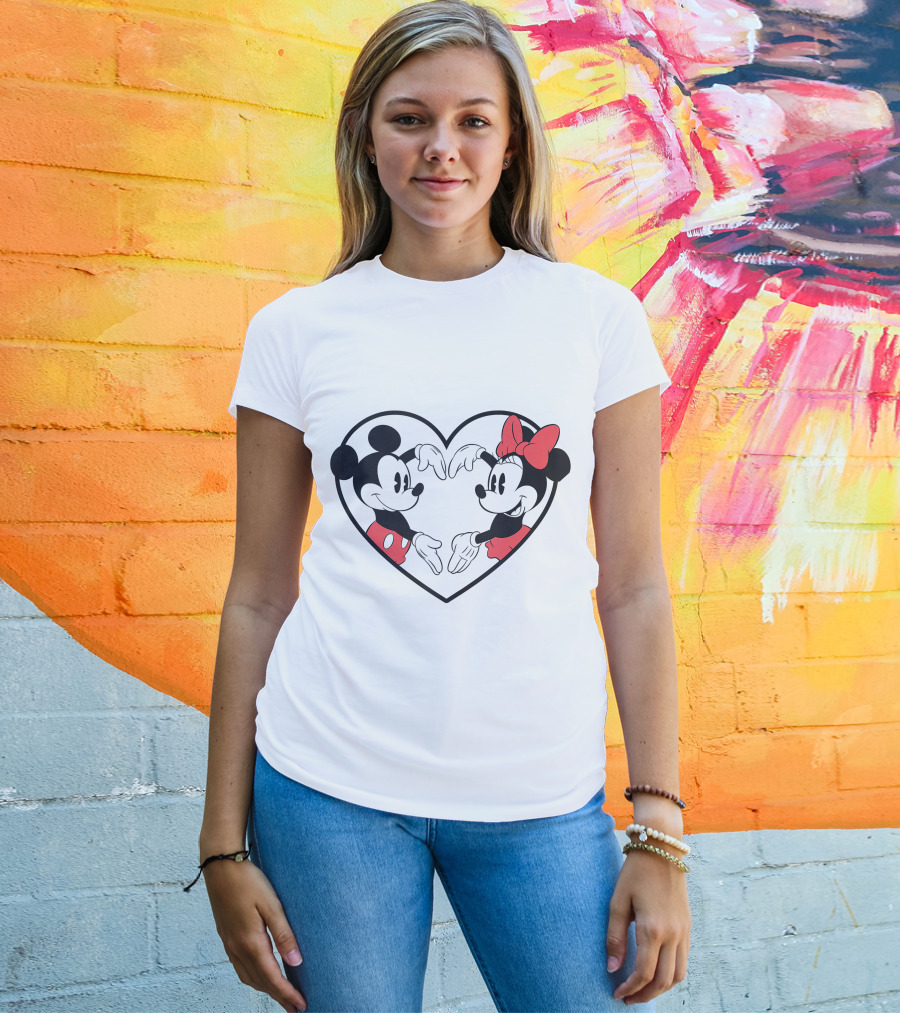 Mickey Minnie Heart Hands Love Gesture Iconic Couple T-Shirt