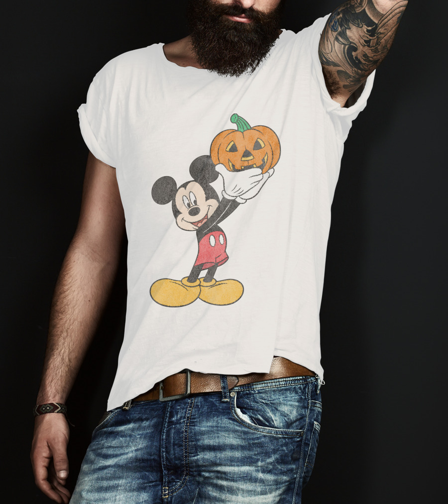 Mickey Mouse Holding Halloween Pumpkin T-Shirt