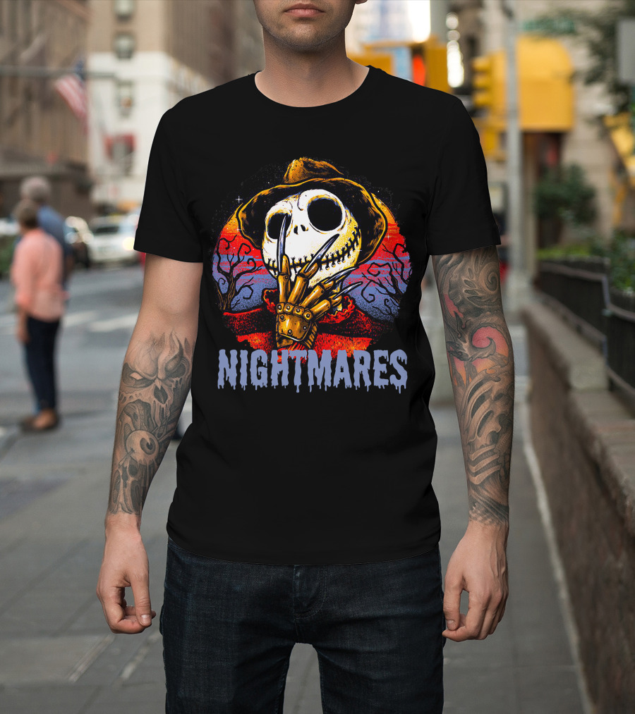 Nightmares Halloween Skull Claws Creepy Tree Sunset T-Shirt