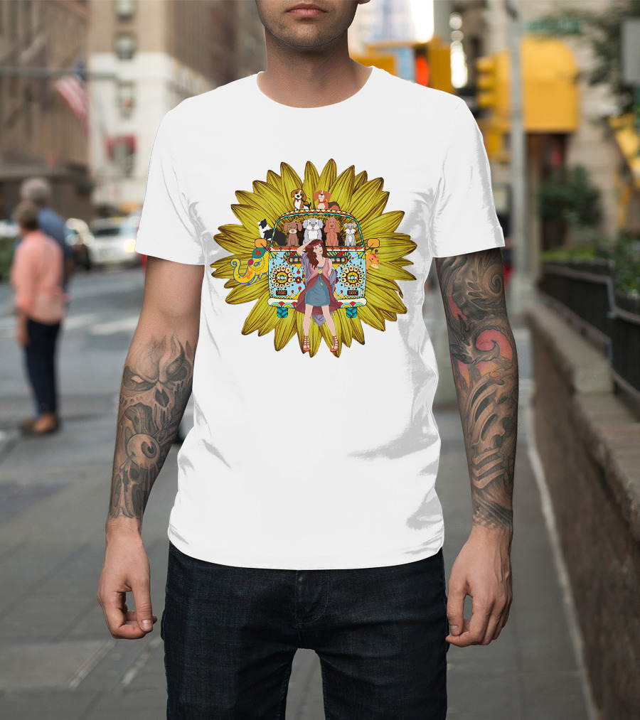 I'm Mostly Peace Love Animals Hippie Van Sunflower Dogs T-Shirt