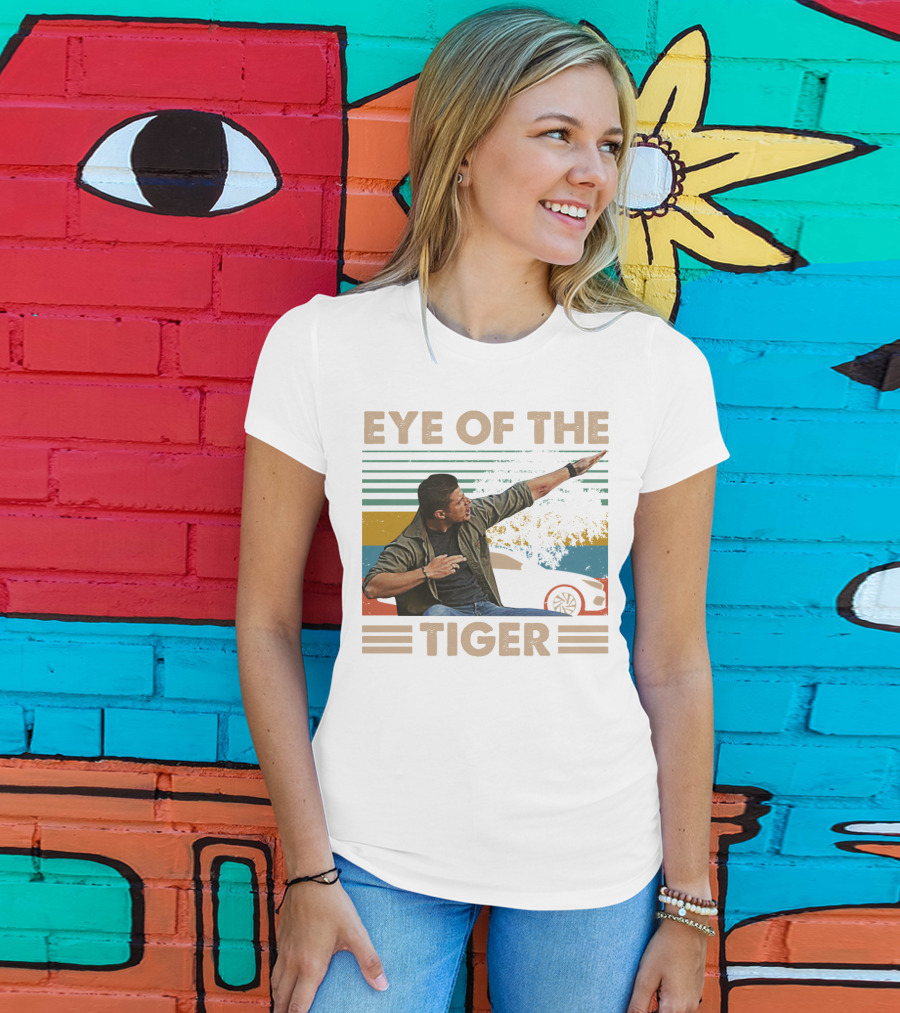 EYE OF THE TIGER Retro Action Pose With Car And Stripes T-Shirt