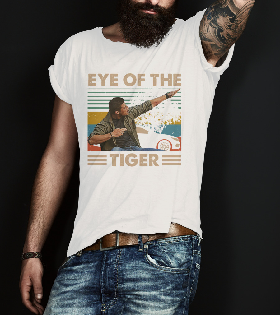 EYE OF THE TIGER Retro Action Pose With Car And Stripes T-Shirt