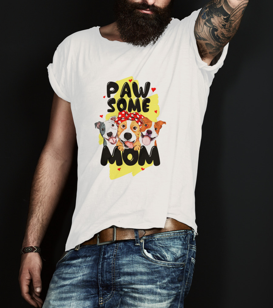 PAW SOME MOM Pups With Bandana And Hearts T-Shirt