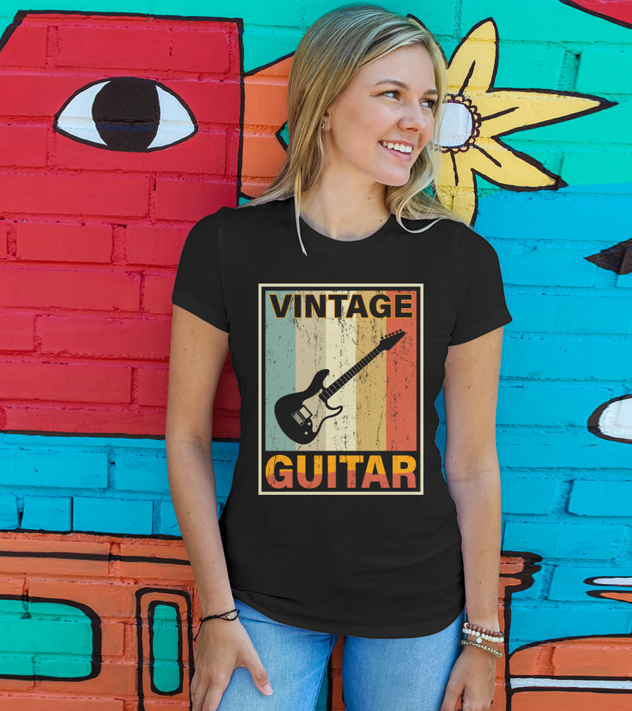 Vintage Guitar Retro Stripes Electric T-Shirt
