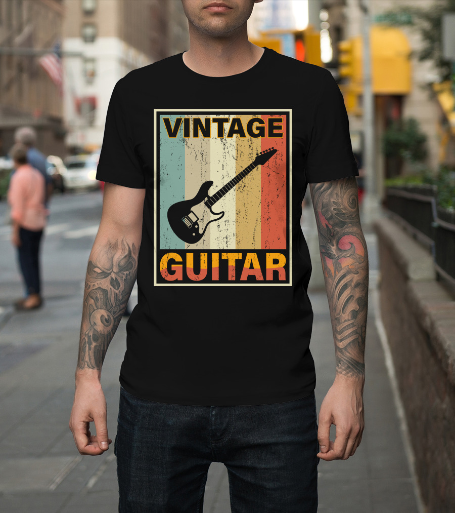 Vintage Guitar Retro Stripes Electric T-Shirt