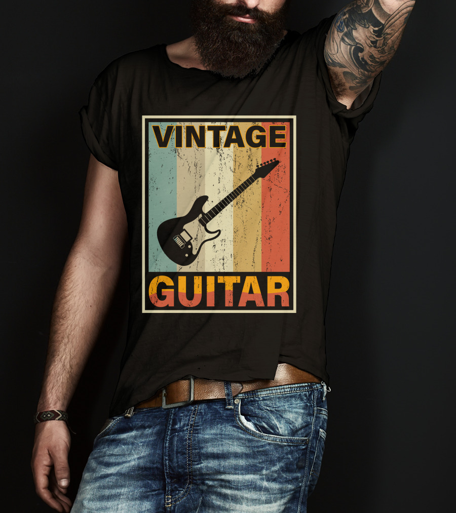 Vintage Guitar Retro Stripes Electric T-Shirt
