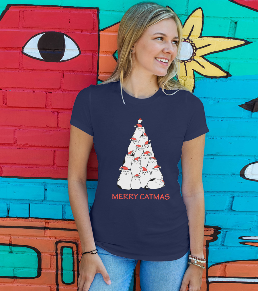 Merry Catmas Funny Cat Love Christmas Tree Cats T-Shirt