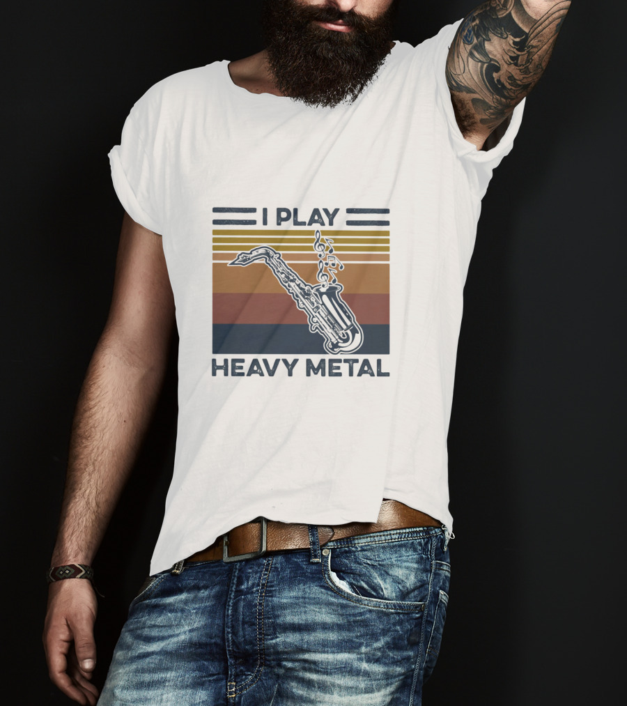 I Play Heavy Metal Saxophone Retro Music Notes T-Shirt