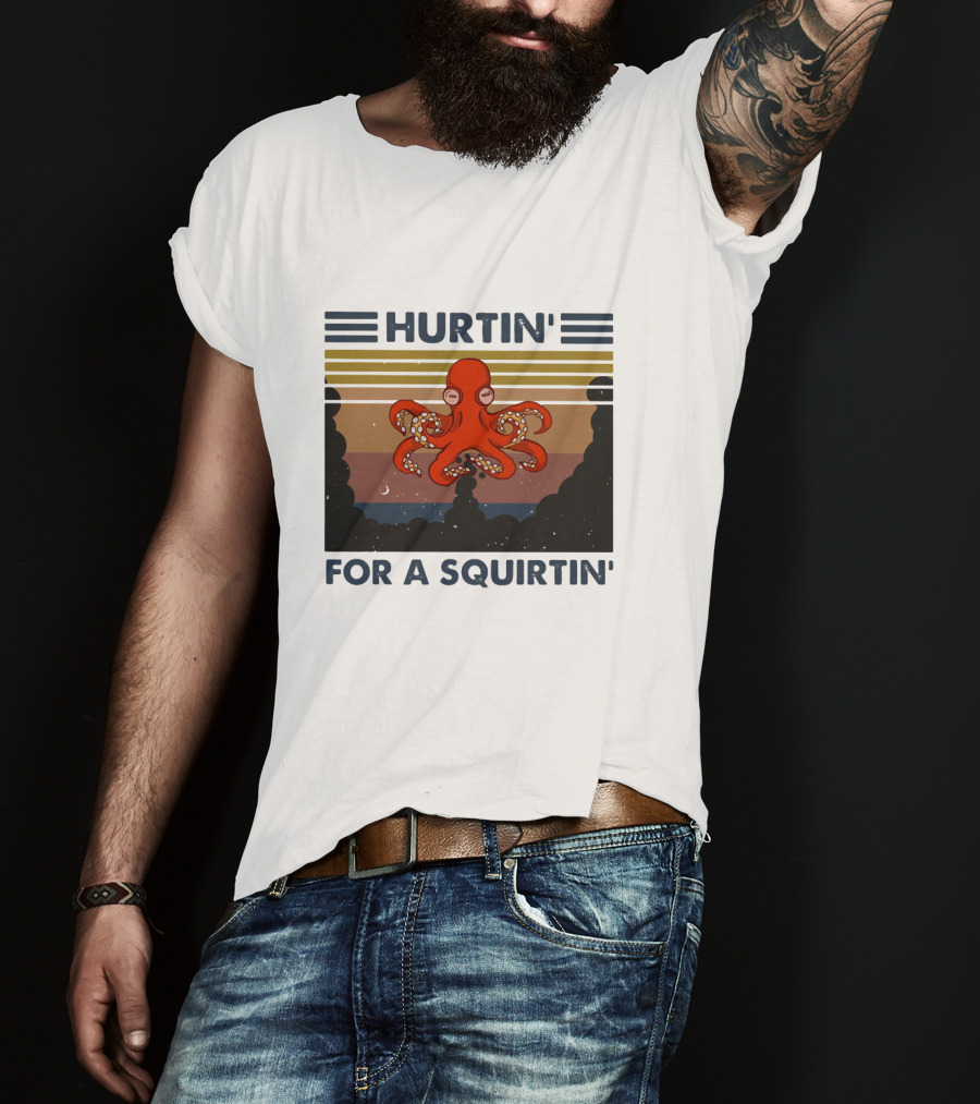Hurtin' For A Squirtin' Octopus Retro Sunset Ocean Scene T-Shirt