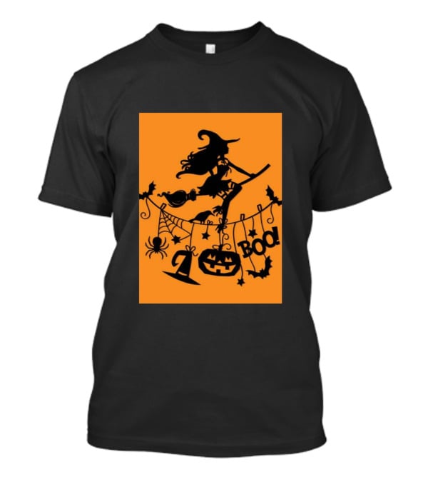 Witch On A Broom Halloween Boo Pumpkin Spider Bat Garland T-Shirt